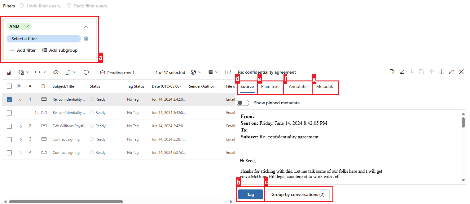 Screenshot showing the options available for review sets in eDiscovery Premium.