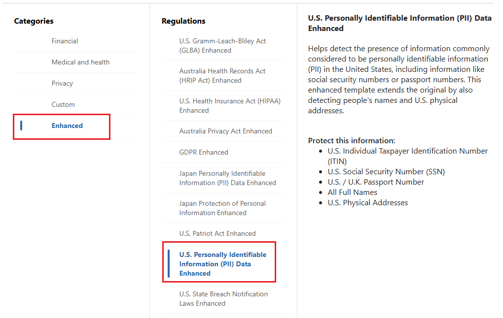 Screenshot showing the PII sensitive information type selected for an auto-apply retention label.