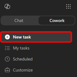 Copilot Cowork with the New task option selected