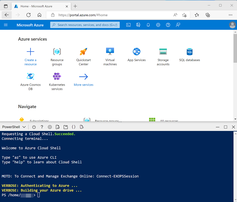 Azure-Portal mit einem Cloud Shell-Bereich