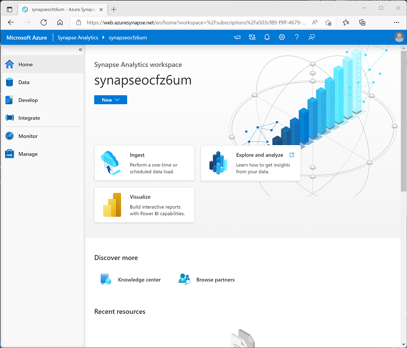 Abbildung des erweiterten Synapse Studio-Menüs zum Verwalten von Ressourcen und Ausführen von Datenanalyseaufgaben