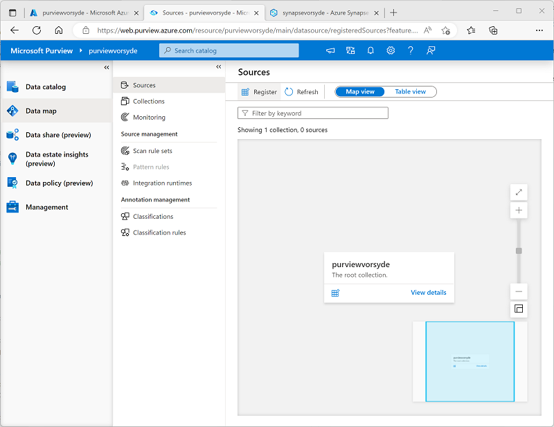 Capture d’écran de la page Mappage de données dans le portail de gouvernance Microsoft Purview.