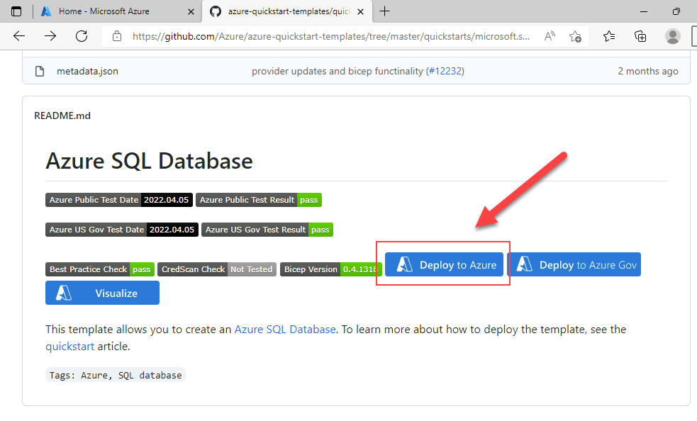 [Azure にデプロイ] ボタン