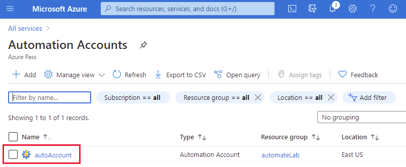 autoAccount Automation アカウントを選択しているスクリーンショット。