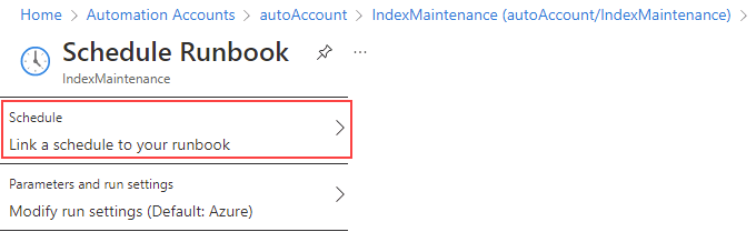 [スケジュールを Runbook にリンクします] を選択しているスクリーンショット。
