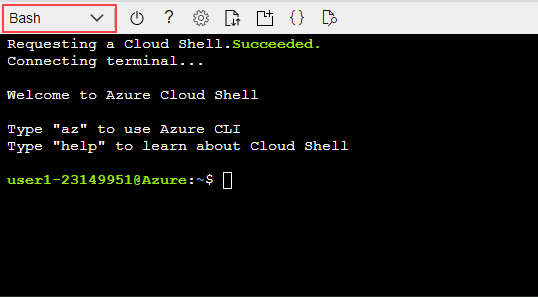 Azure portal の Cloud Shell プロンプトのスクリーンショット。