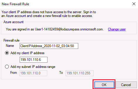 Screenshot of adding the client IP address