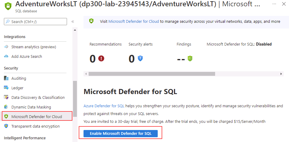 Screenshot of selecting the Microsoft Defender for Cloud option