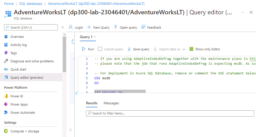 Screenshot of pasting the code in a new Query window.