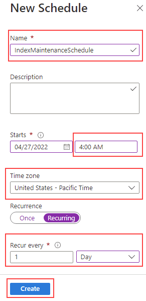 Screenshot of the New Schedule pop out completed with example information.