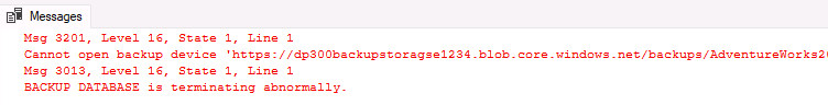 Screenshot of the backup error.