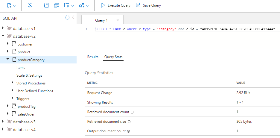 Screenshot of the query stats for the query you ran in Data Explorer.