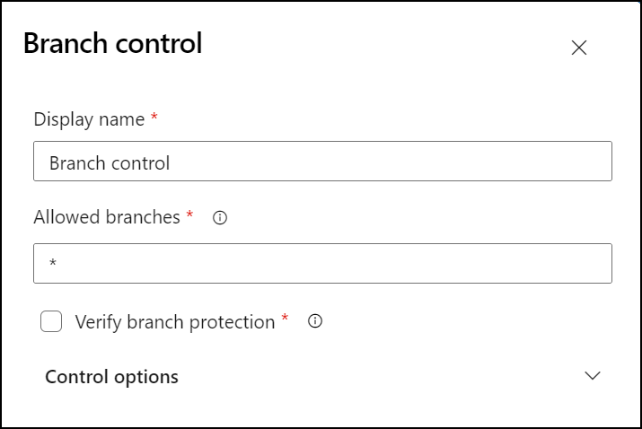 Captura de pantalla del control de rama de entorno con la rama principal.