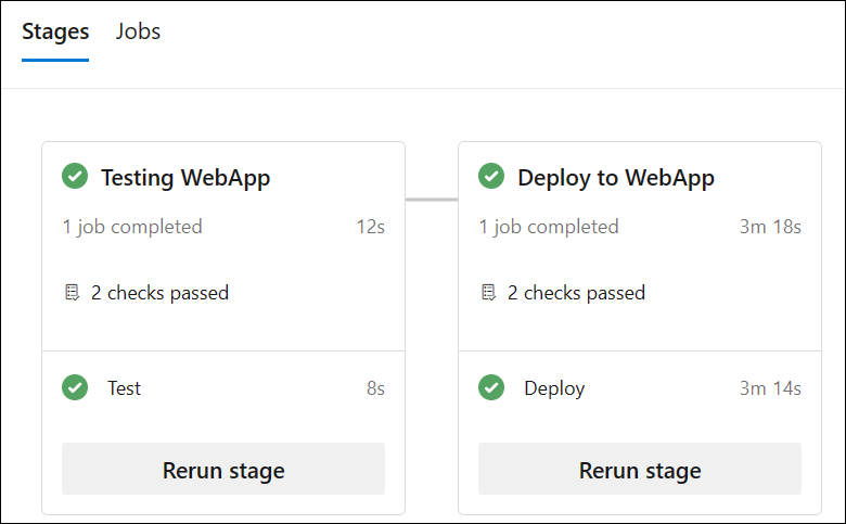 Captura de pantalla de la canalización con la fase Implementar en WebApp que se va a aprobar”.