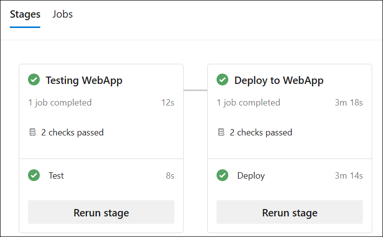 Capture d’écran du pipeline avec la phase Déployer sur l’application web à approuver ».