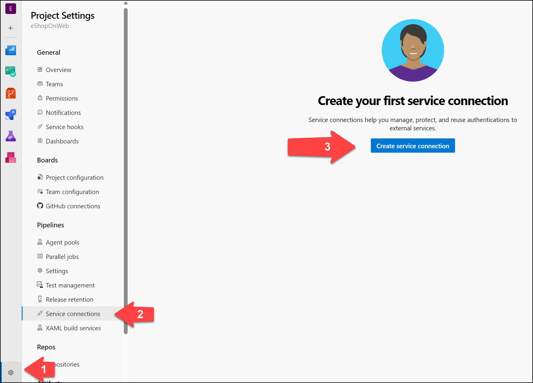 新しいサービス接続の作成ボタンのスクリーンショット。