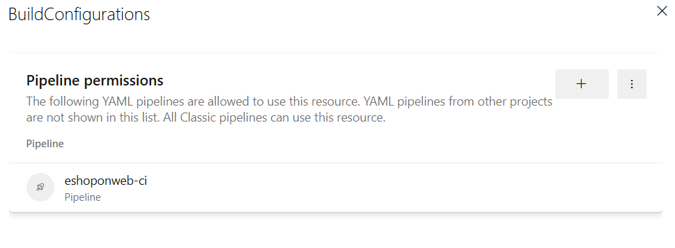 Captura de tela das permissões de pipeline.