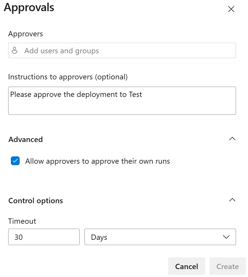 Screenshot of the environment approvals with instructions.