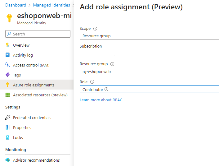 Screenshot of the add role assignment pane.