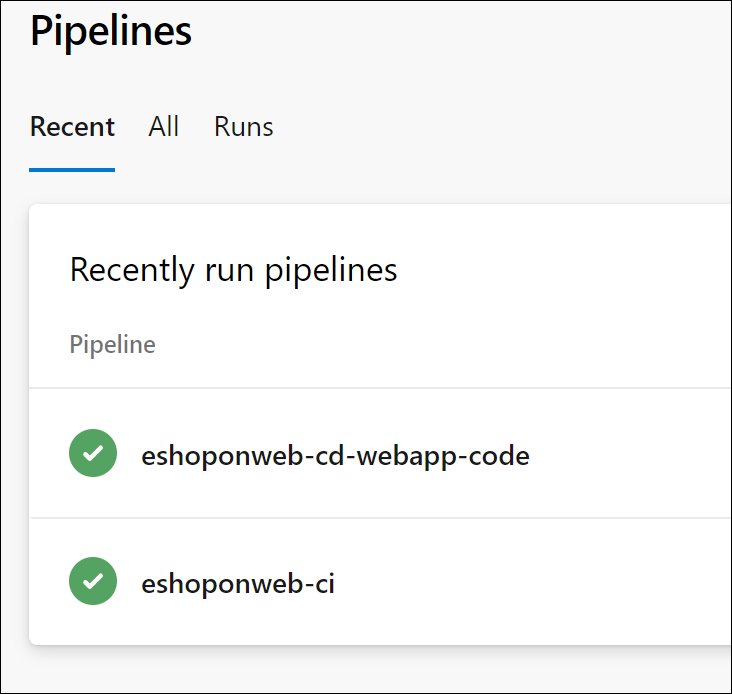 Screenshot of the successful executed CI/CD pipelines.