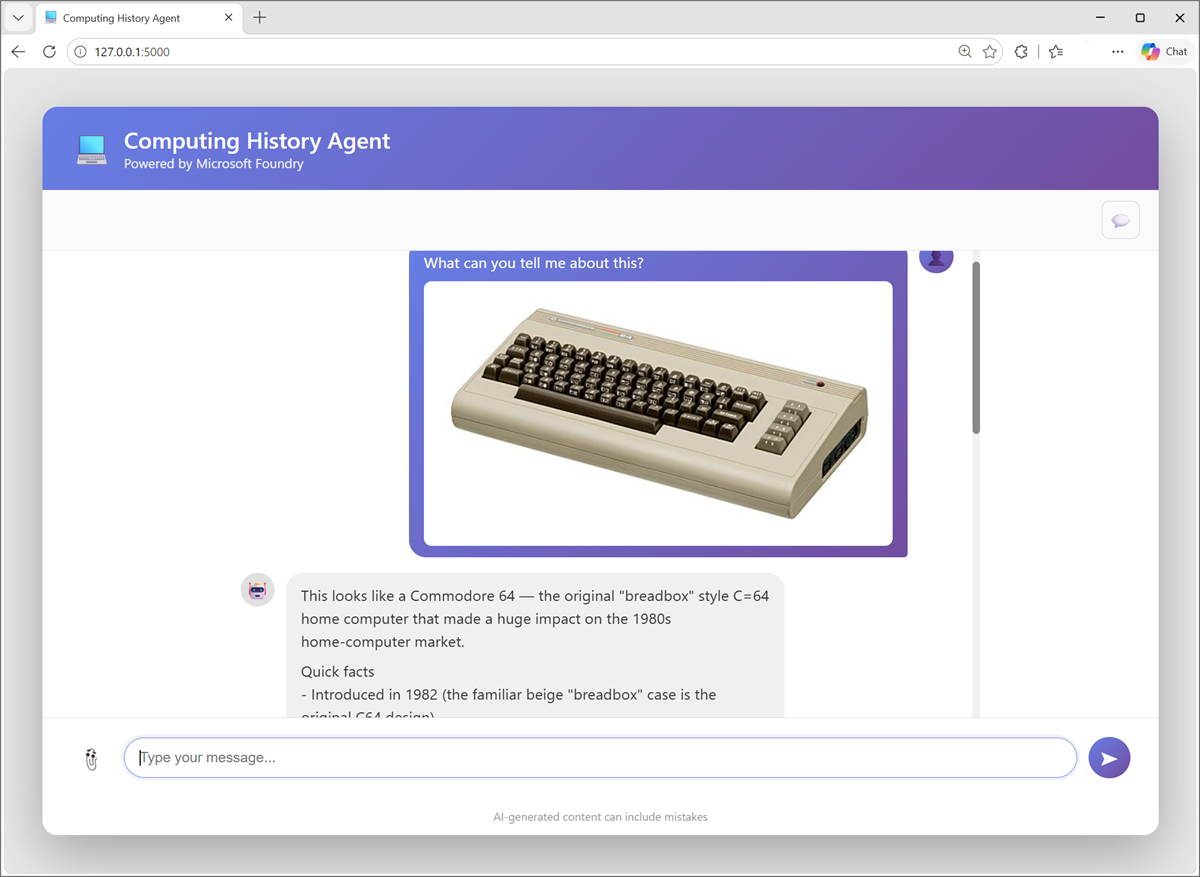 Screenshot of the compuing history app with a response to an image-based prompt.