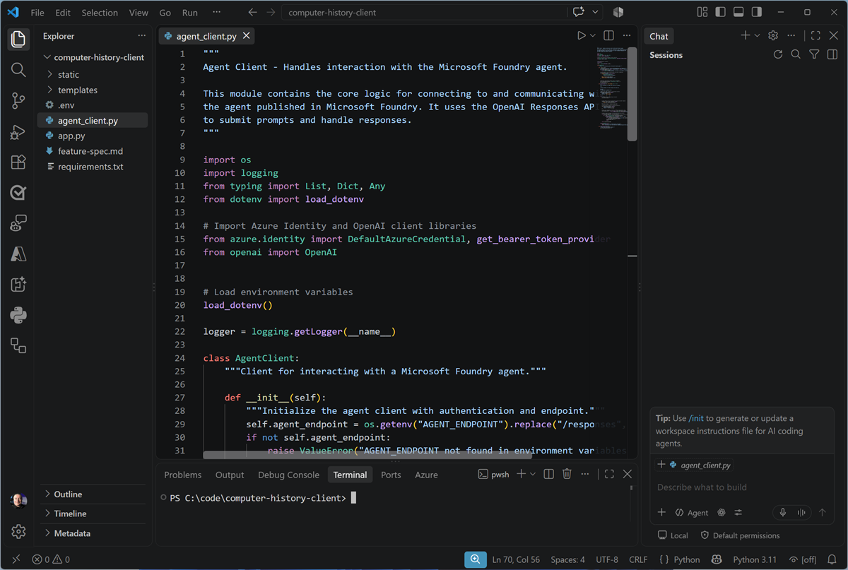 Screenshot of GitHub Copilot in Visual Studio Code.