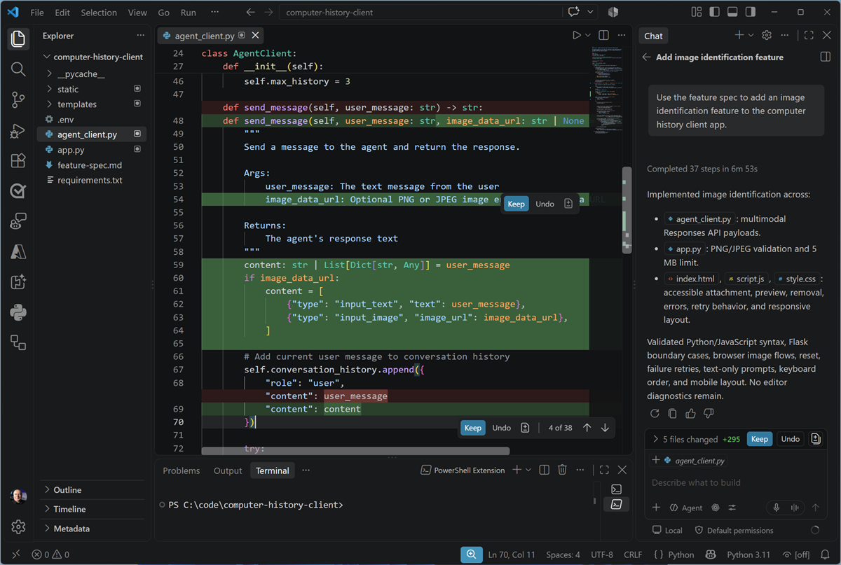 Screenshot of GitHub Copilot in Visual Studio Code.