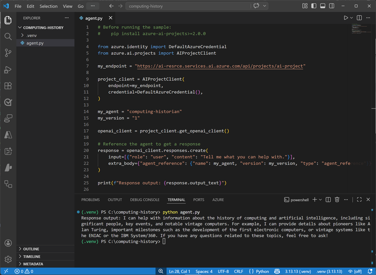 Screenshot of a terminal with code output in Visual Studio Code.