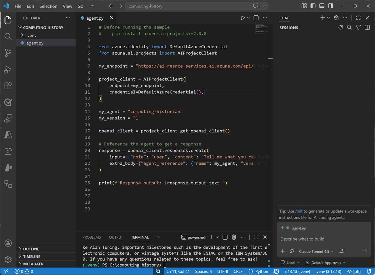 Screenshot of GitHub Copilot in Visual Studio Code.
