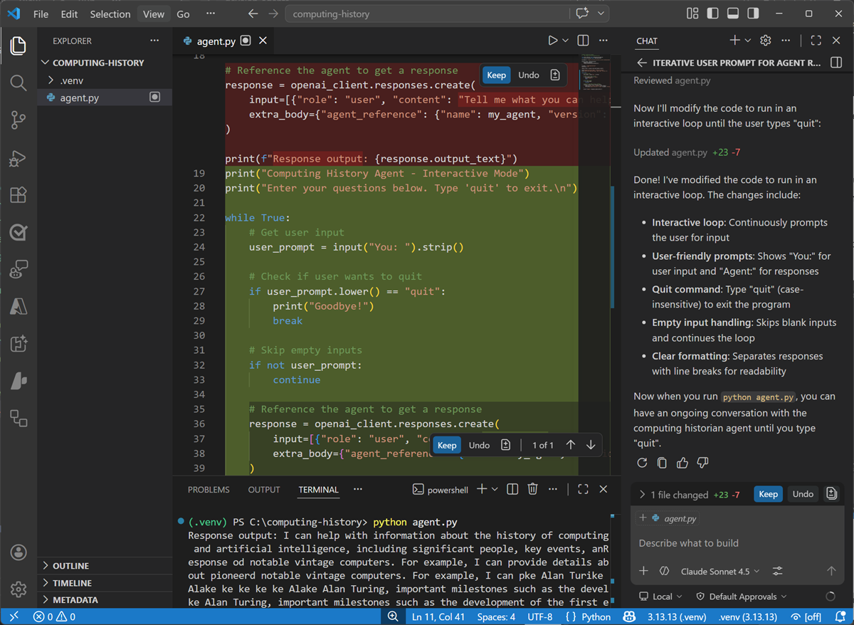 Screenshot of GitHub Copilot in Visual Studio Code.