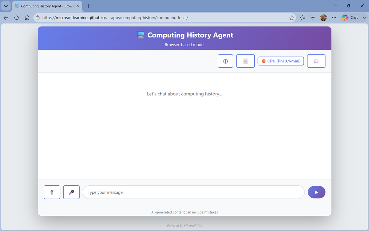 Screenshot of the computing history agent.