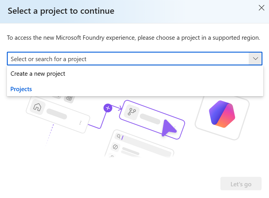 Screenshot of the Create project pane.