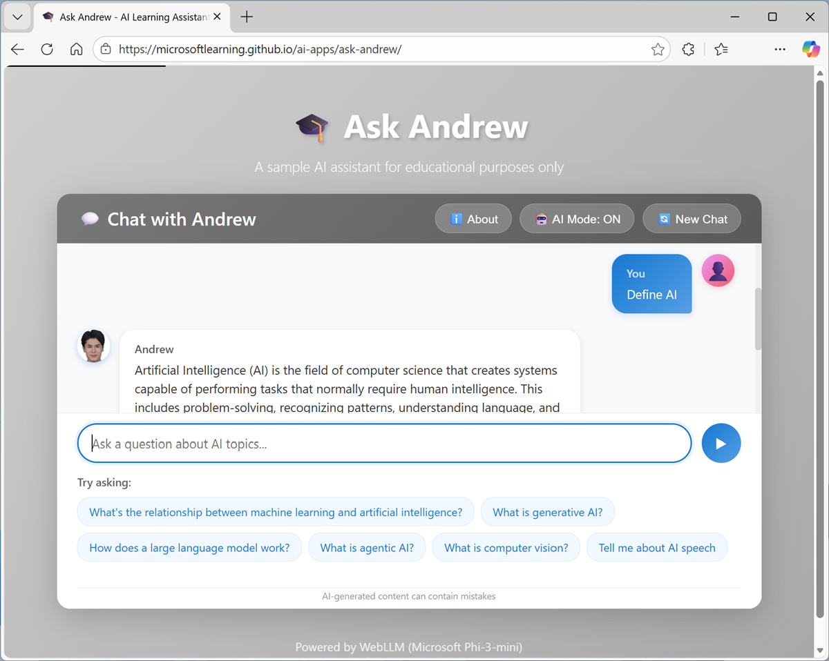 Screenshot of the Ask Andrew chat interface.