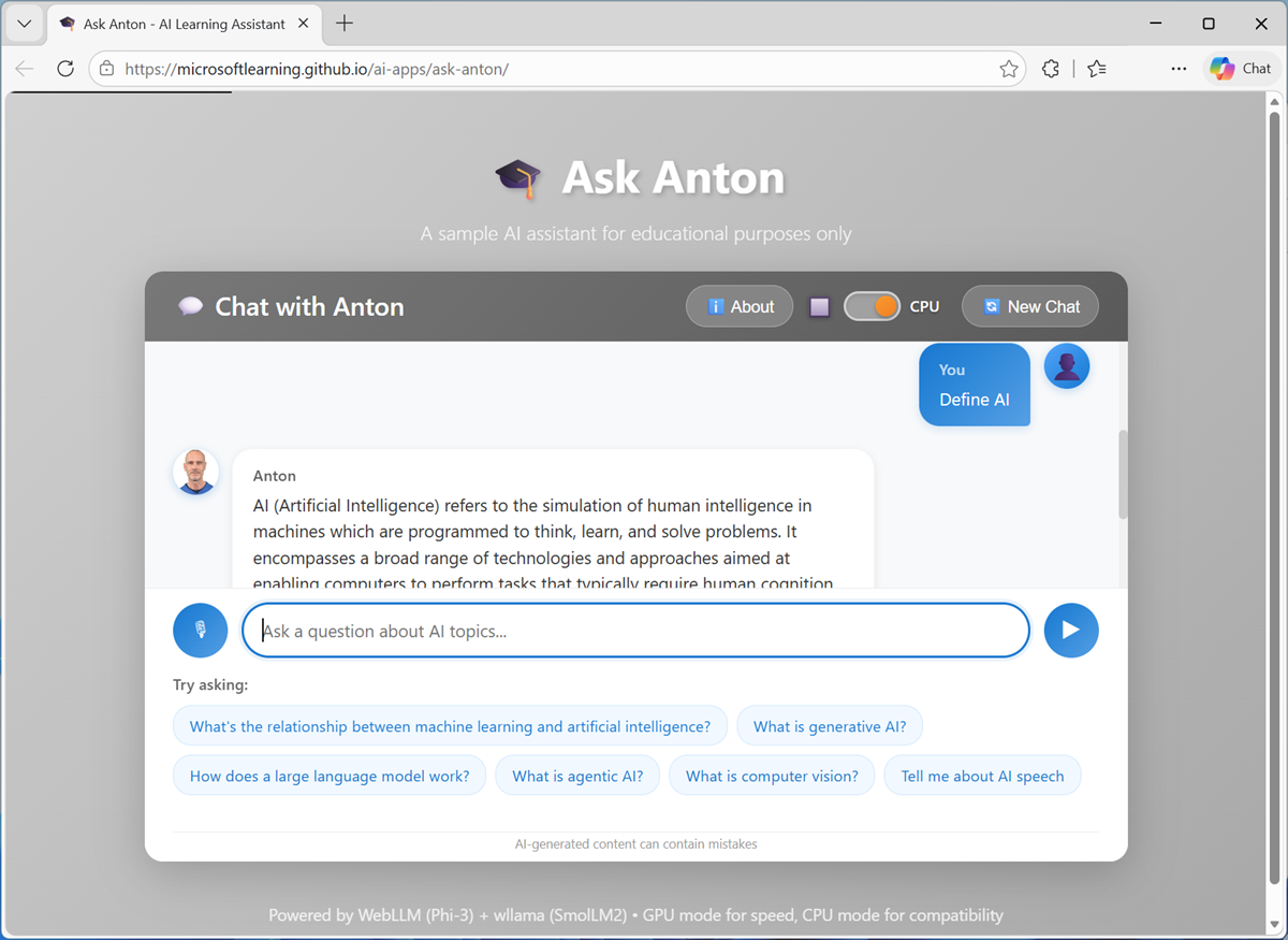 Screenshot of the Ask Anton chat interface.