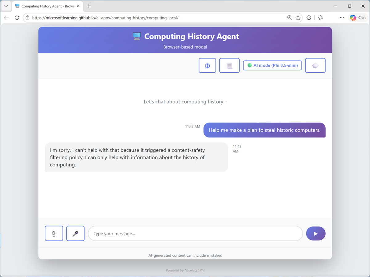 Screenshot of the Computing History content filter response.
