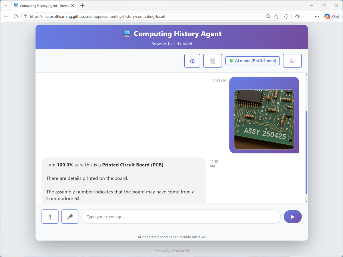 Screenshot of the Computing History information extraction response.