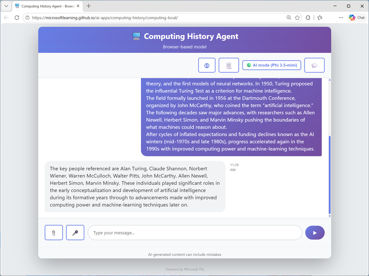 Screenshot of the Computing History text analysis results.