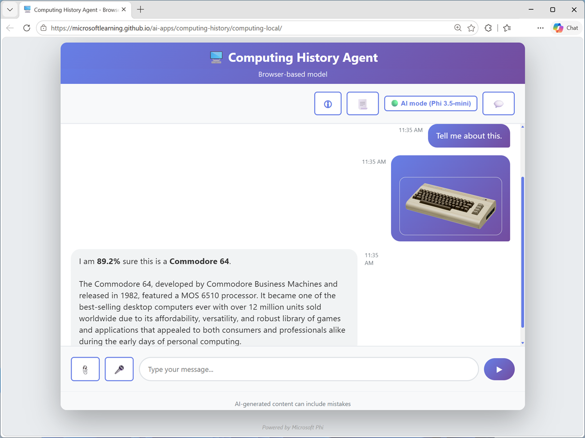 Screenshot of the Computing History image analysis response.