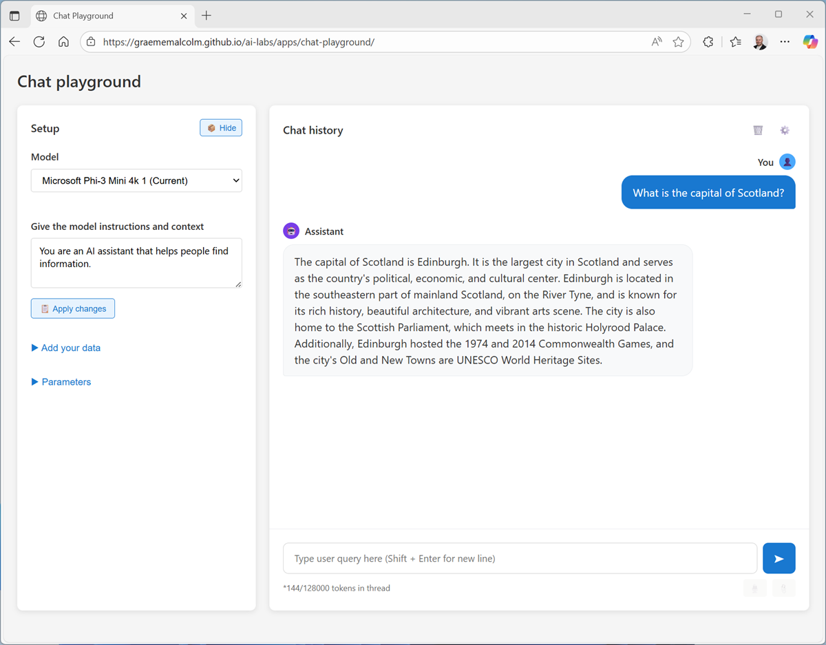 Screenshot of the chat playground.
