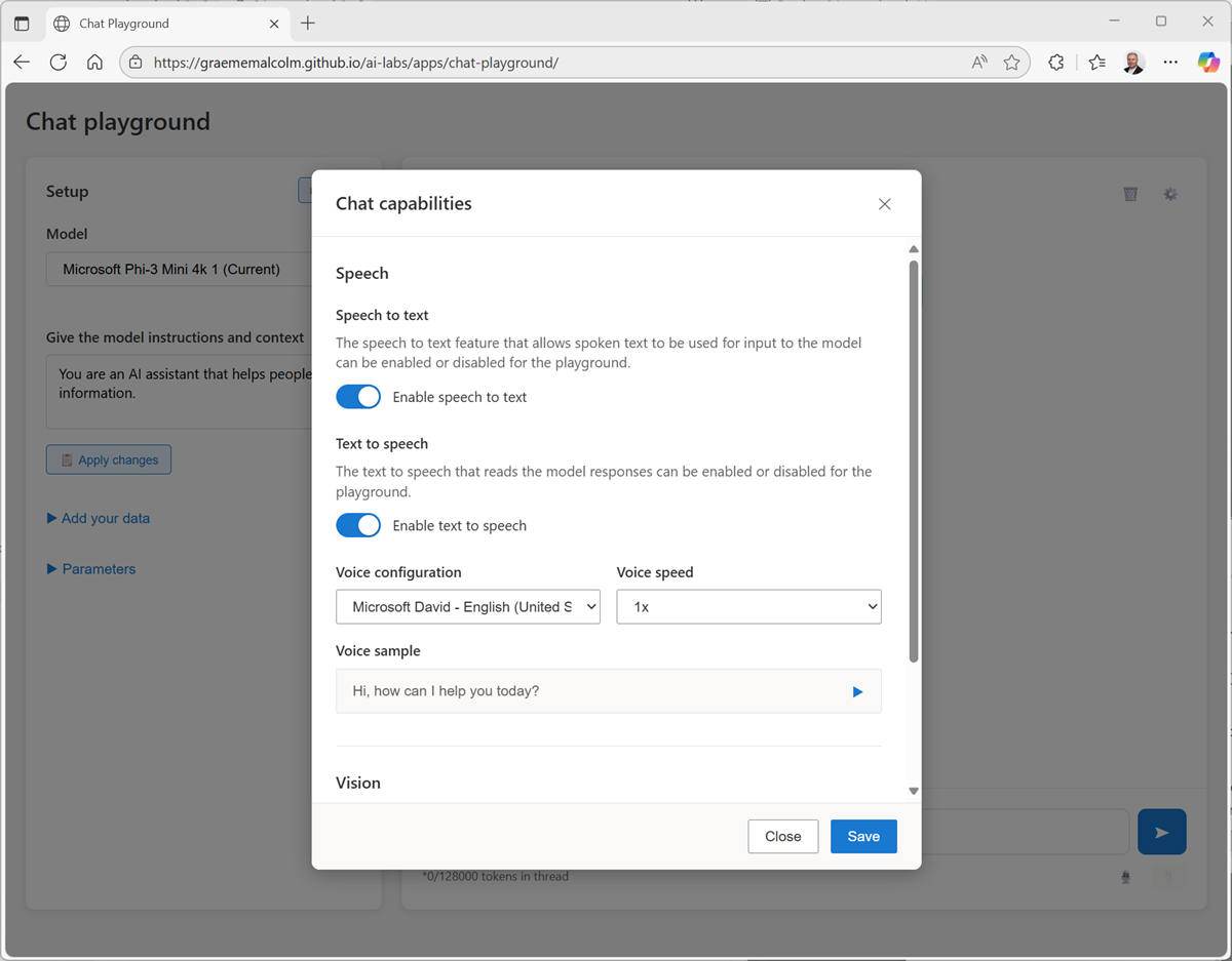 Screenshot of the Text to speech option.