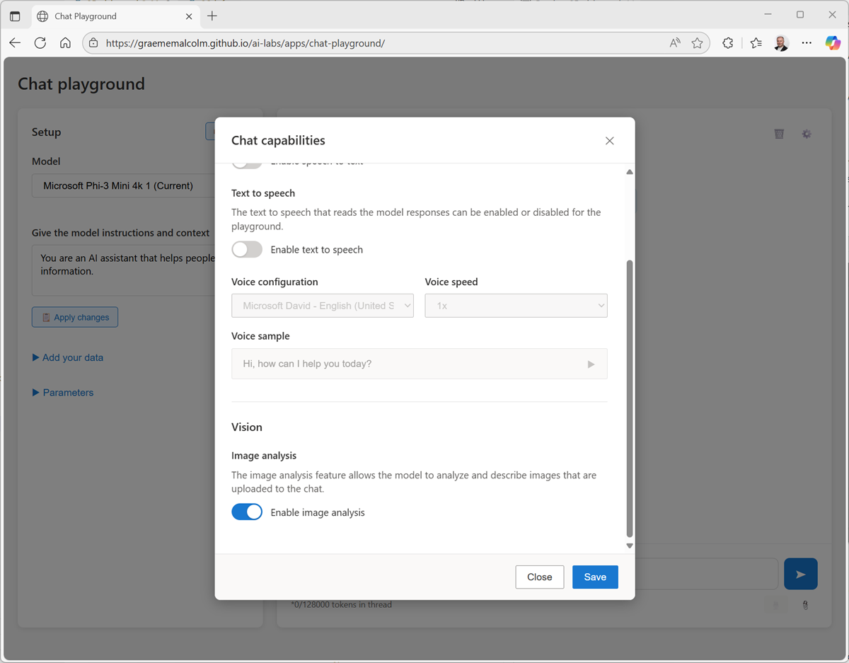 Screenshot of the Image analysis option.