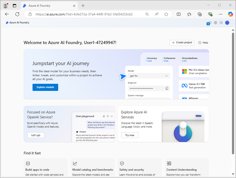 Screenshot of Azure AI Foundry portal.