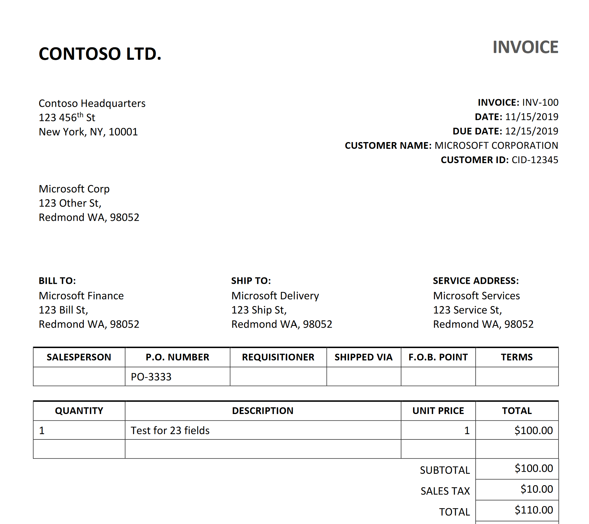 Screenshot showing a sample invoice document.