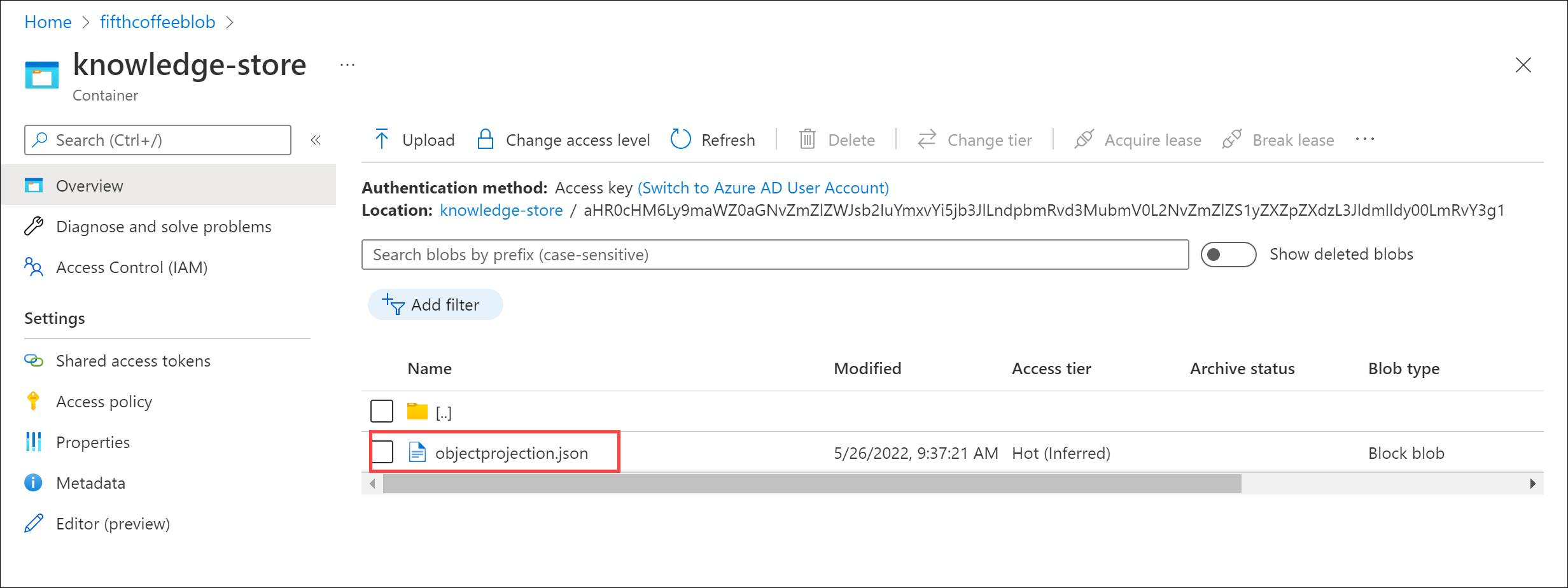 Screenshot: Die Datei „objectprojection.json“