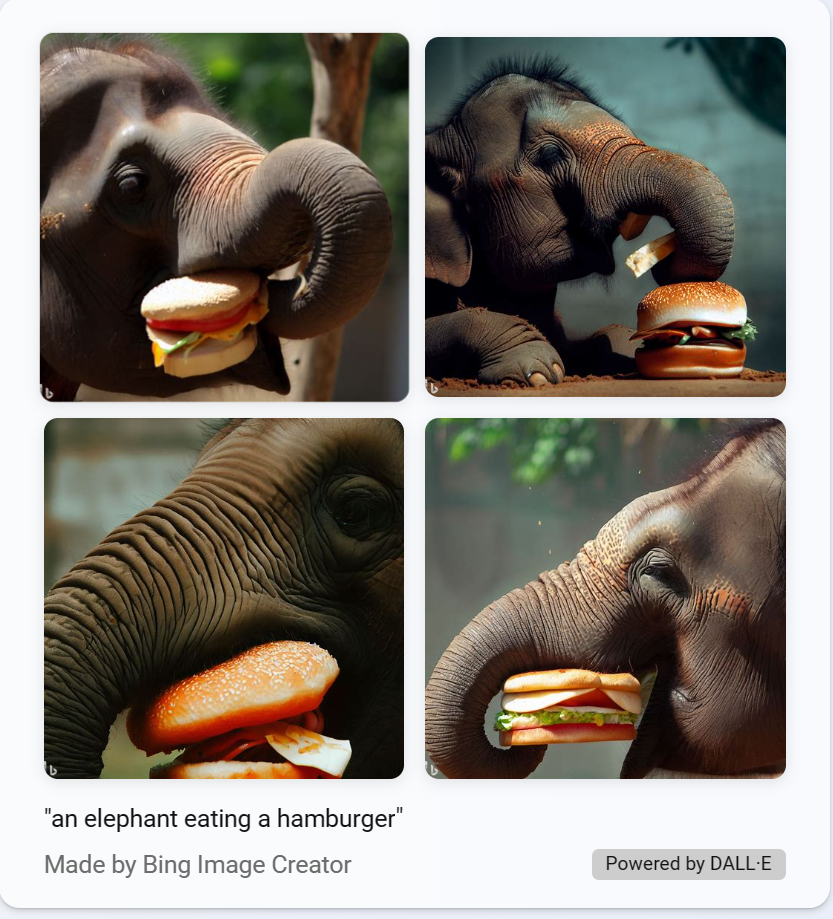 Cuplikan layar gajah makan hamgburger.