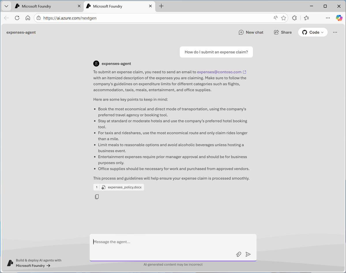 Screenshot of the agent preview page.