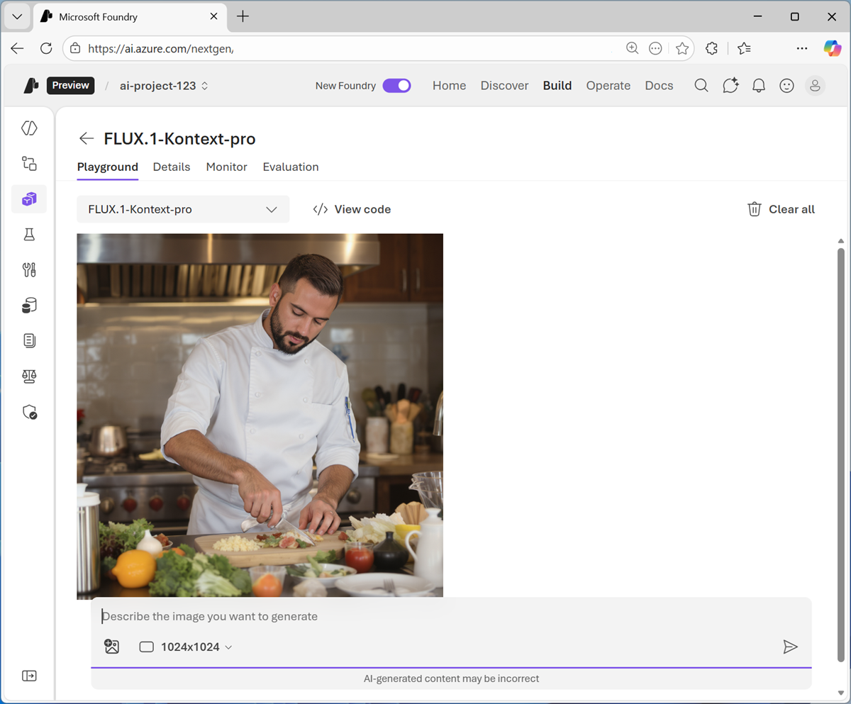 Screenshot of the image playground with a generated image.