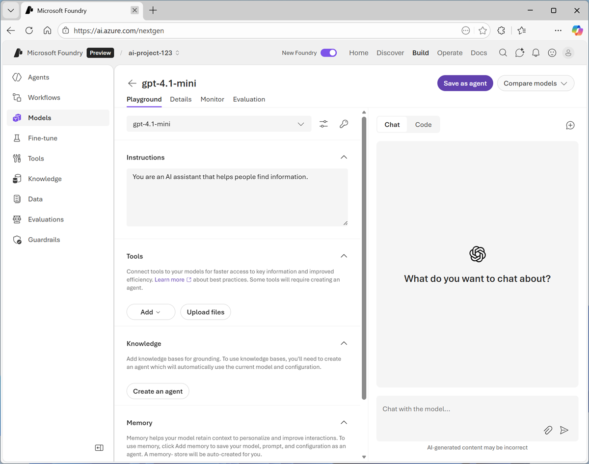 Screenshot of the model playground.