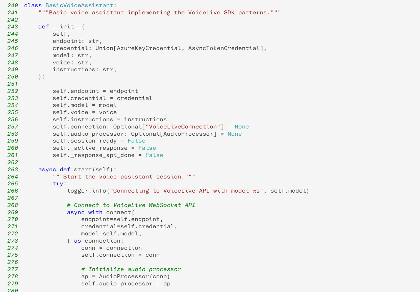 Screenshot of the Voice Assistant class.