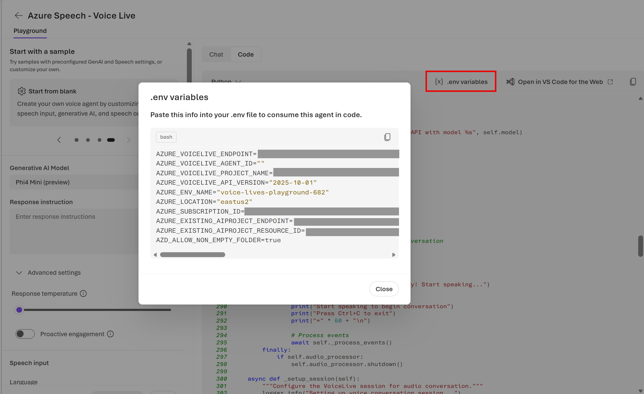Screenshot of the env variables.